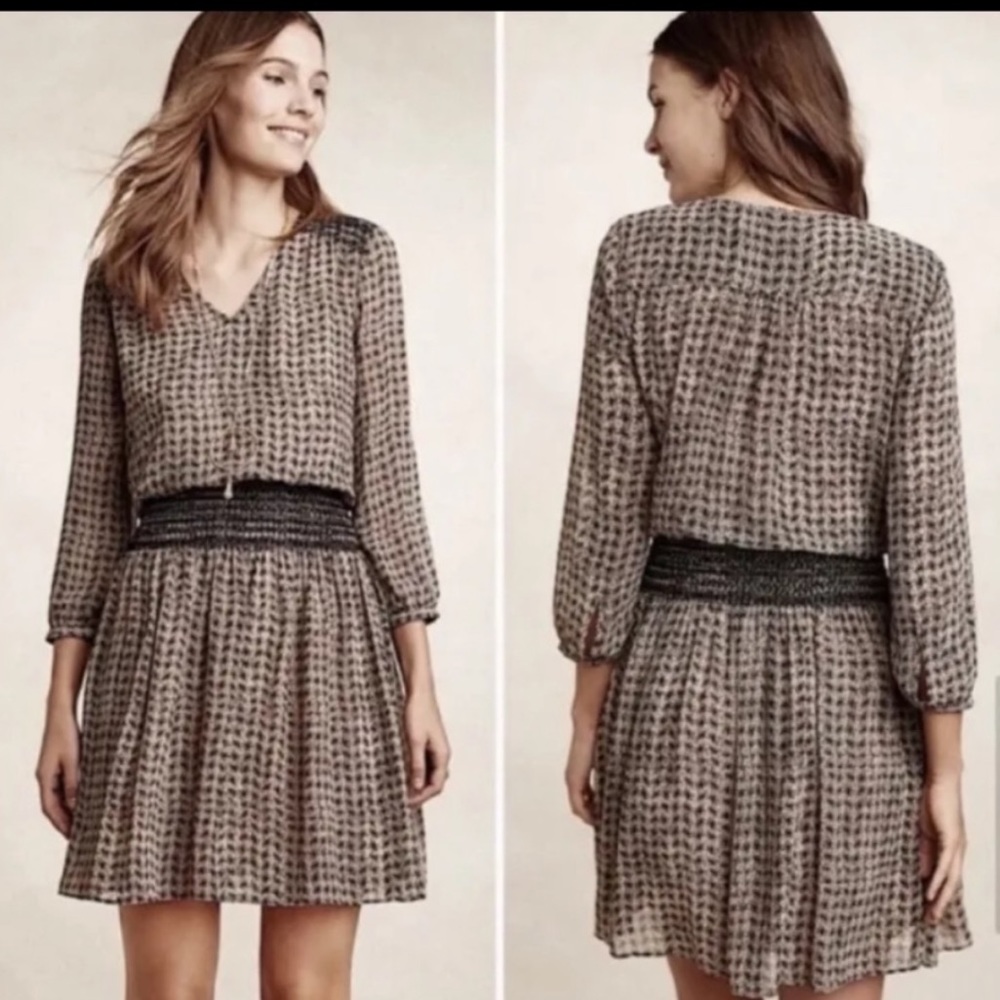 Anthropologie Vanessa Virginia Black And Tan Smocked Waist Mini Dress